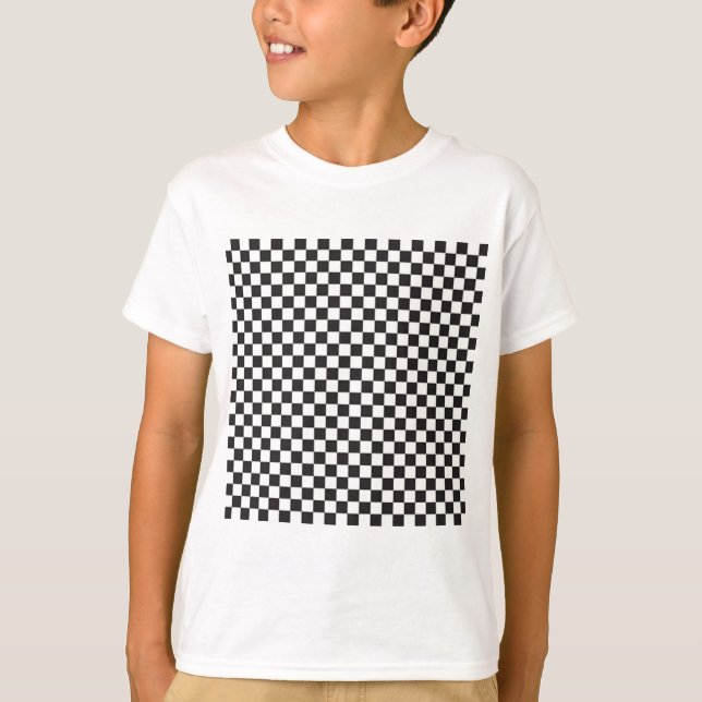 T-shirt Black and White Checker Board Checks (Devant)