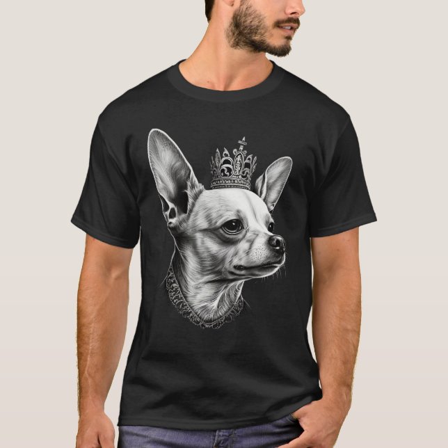 T-shirt Black and White Chihuahua Dog on Crown Chihuahua 1 (Devant)
