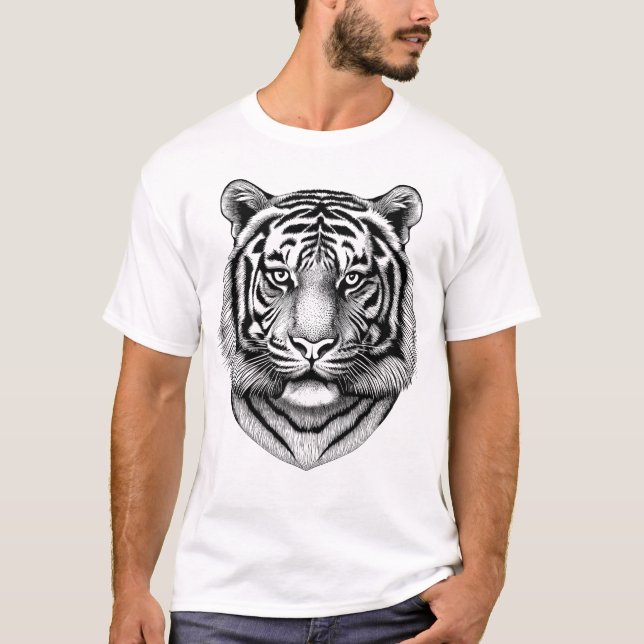 T-shirt Black and White Fierce Tiger Black Men's Shirt (Devant)