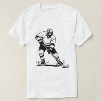 T-shirt Black and White Ice Hockey Player