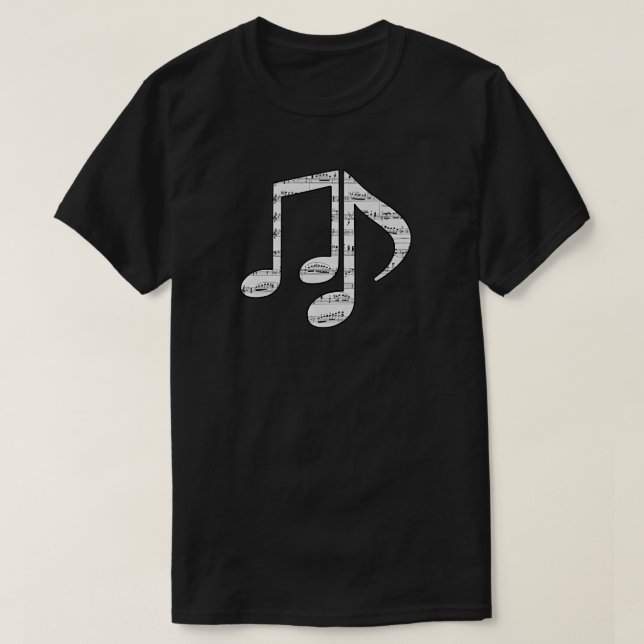 T-shirt Black and White Music Notes Unisex (Design devant)