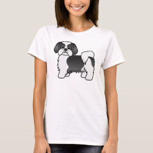 T-shirt Black and White Shih Tzu Cute Cartoon Dog
