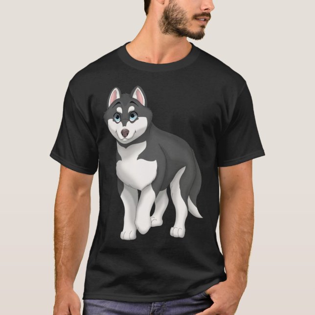 T-shirt Black and White Siberian Husky Dog with Blue Eyes (Devant)