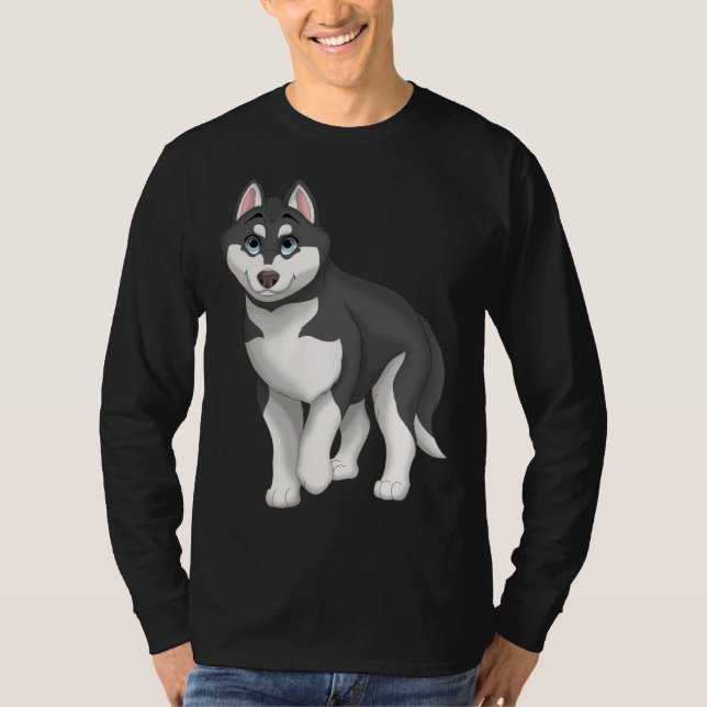 T-shirt Black and White Siberian Husky Dog with Blue Eyes (Devant)