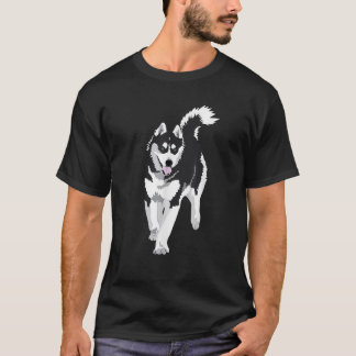 T-shirt black and white Siberian Husky Snow Dog 