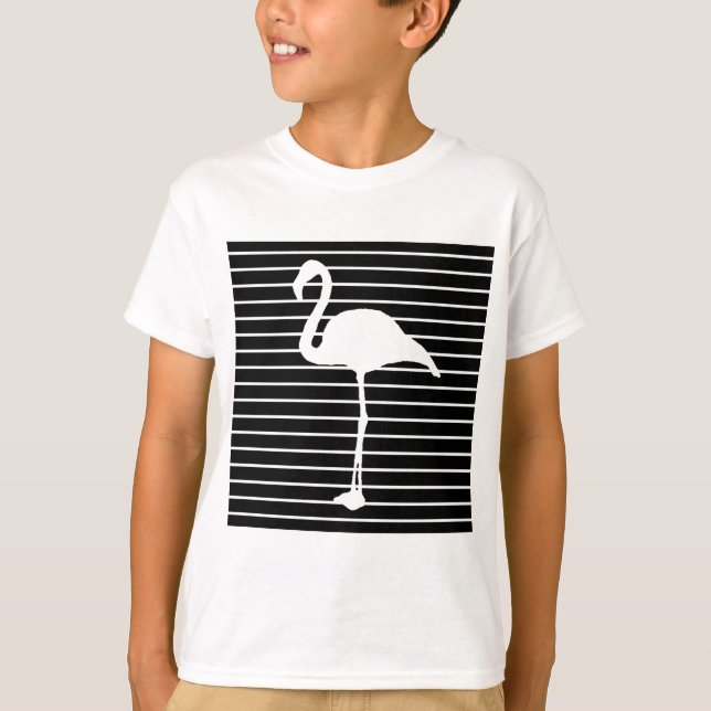 T-shirt Black and White Striped Flamingo (Devant)