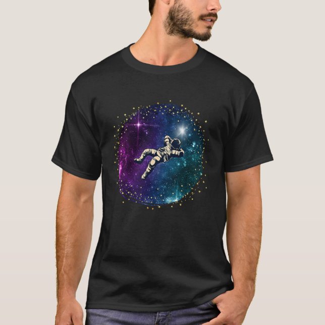 T-shirt Black Astronaut In The Galaxy Swimming In Space (Devant)