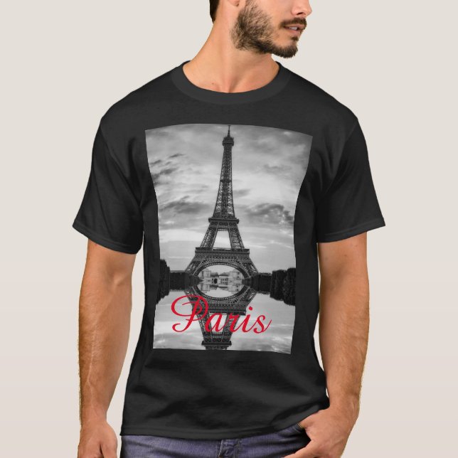 T-shirt Black Blanc Tour Eiffel Paris Love City Travel (Devant)