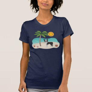 T-shirt Black Boston Terrier À Une Plage Tropicale D'Été