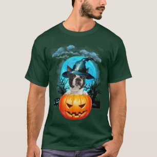 T-shirt Black Boston Terrier Witch Pumpkin And Blue Moon 1