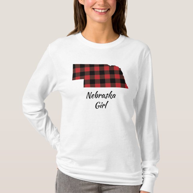 T-shirt Black Buffalo Plaid Nebraska Girl (Devant)