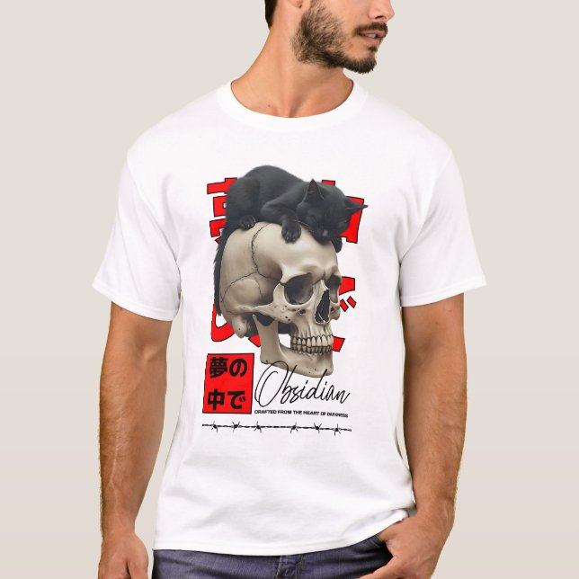 T-shirt Black Cat and Skull: Dream Within Art (Devant)