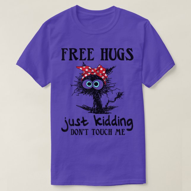 T-shirt Black Cat Bandana Free Hug Just Kidding Dont Touch (Design devant)