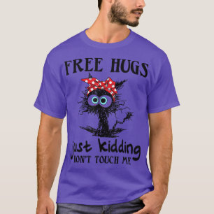 T-shirt Black Cat Bandana Free Hug Just Kidding Dont Touch
