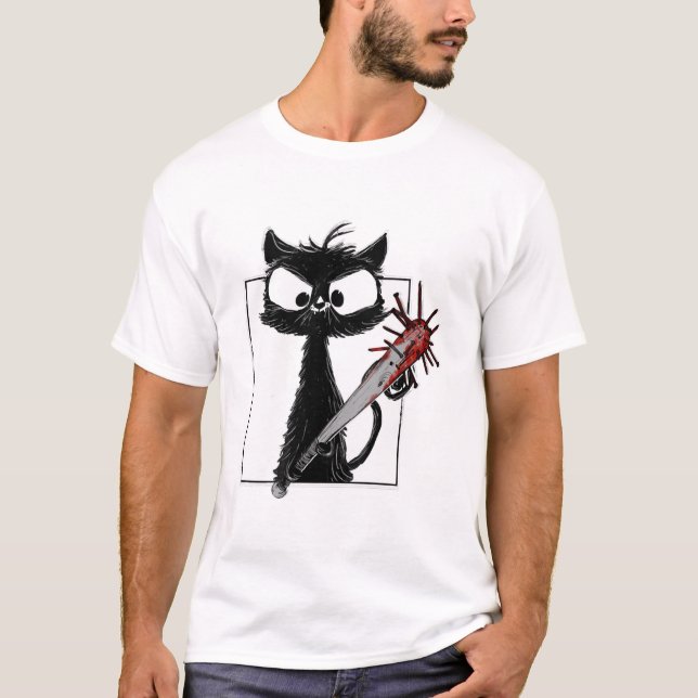 T-shirt Black Cat Baseball Horror Halloween (Devant)