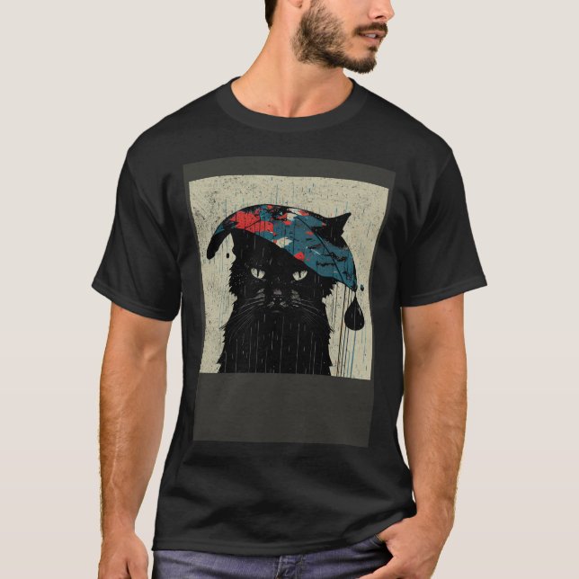 T-shirt Black Cat Baseball Raining (Devant)