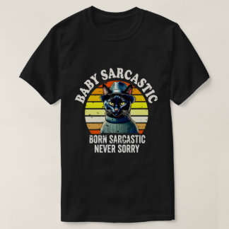 T-shirt Black Cat Born Sarcastic Never Sorry Retro Sunset