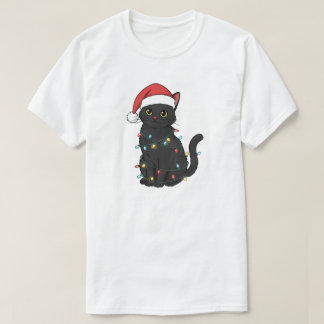 T-shirt Black Cat Christmas Lights – Funny Santa Kitten