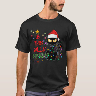 T-shirt Black Cat Christmas Tree Lumière Est Ce Jolly Asno