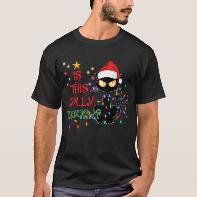 T-shirt Black Cat Christmas Tree Lumière Est Ce Jolly Asno (Devant)