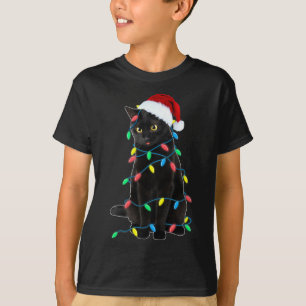 T-shirt Black Cat Christmas Tree Luminations Amusants Père