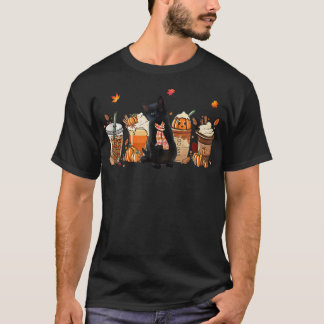 T-shirt Black Cat Citrouille Latte Fall Café Automne Saiso