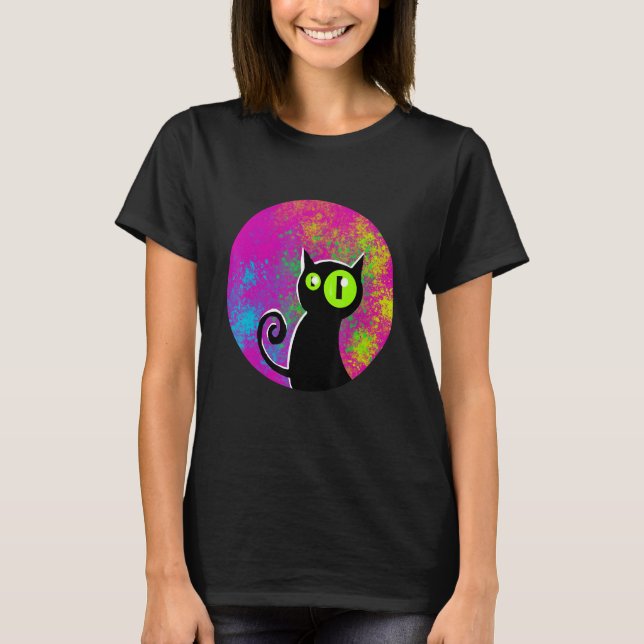 T-shirt Black cat coloured background glowing eyes (Devant)