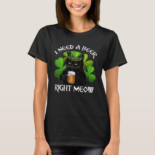 T-shirt Black Cat Drinking Beer St Patricks Day For Irish  (Devant)