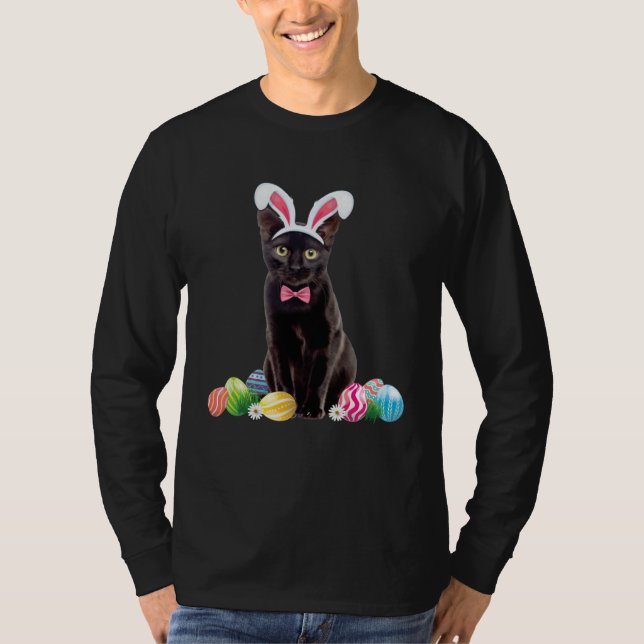 T-shirt Black Cat Easter Day Bunny Eggs Costume Mens Women (Devant)