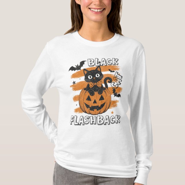 T-shirt Black Cat Flashback Halloween (Devant)