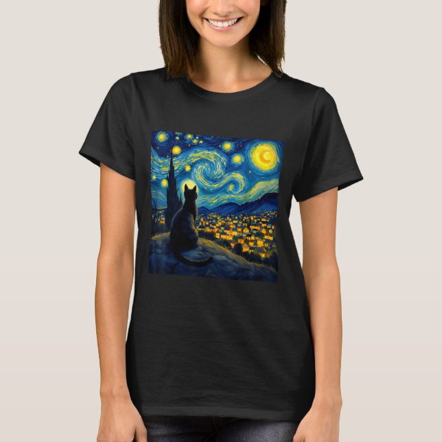 T-shirt Black Cat Funny Cat Lover Mom Daddy Starry Night V (Devant)