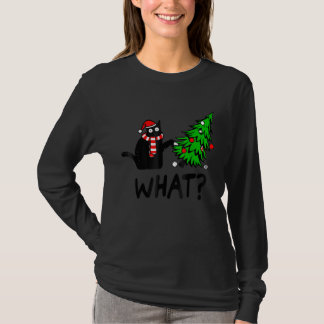 T-shirt Black Cat Gift Pushing Christmas Tree Over Cat Wha