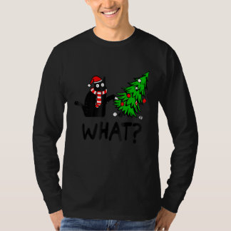 T-shirt Black Cat Gift Pushing Christmas Tree Over Cat Wha