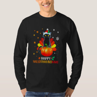 T-shirt Black Cat Halloween And Merry Christmas Happy Hall
