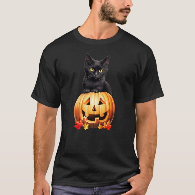 T-shirt Black Cat Halloween Pumpkin Costume (Devant)