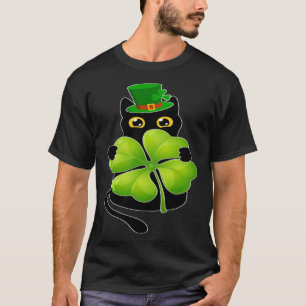 T-shirt Black Cat Holding C Shamrock Jour de la Saint Patr