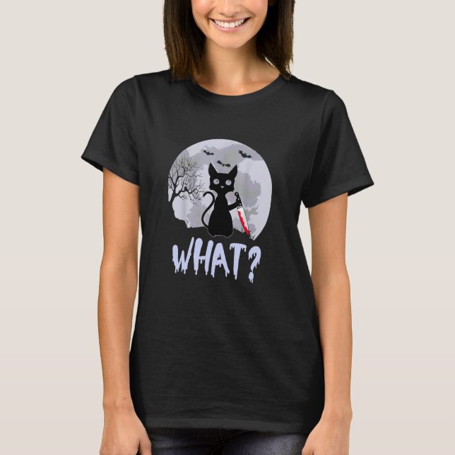 T-shirt Black Cat Holding Knife What Cat Owner (Devant)