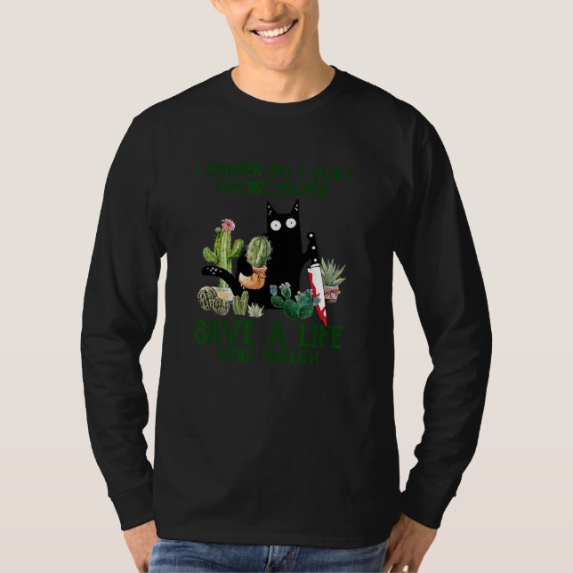 T-shirt Black Cat I Garden donc je n'étouffe pas les gens  (Devant)