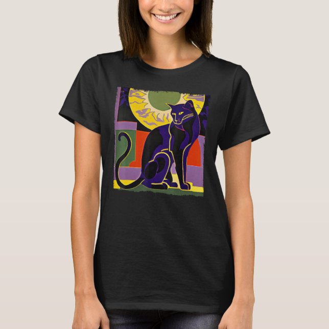 T-shirt Black Cat Lion Moon for Kids Women Men (Devant)