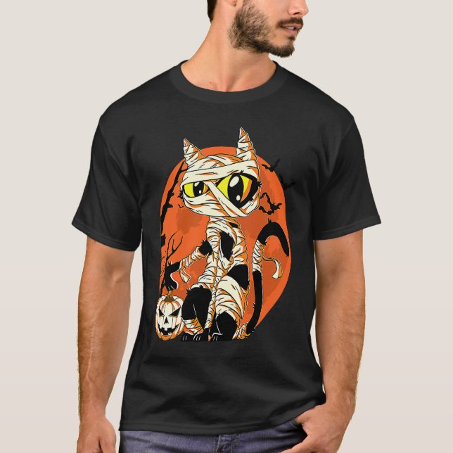 T-shirt Black Cat Mummy Halloween Costume Scary Night Boys (Devant)