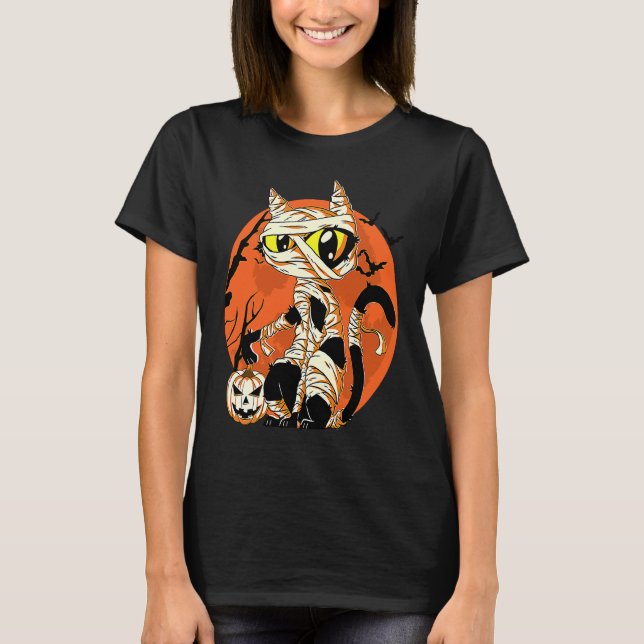T-shirt Black Cat Mummy Halloween Costume Scary Night Boys (Devant)