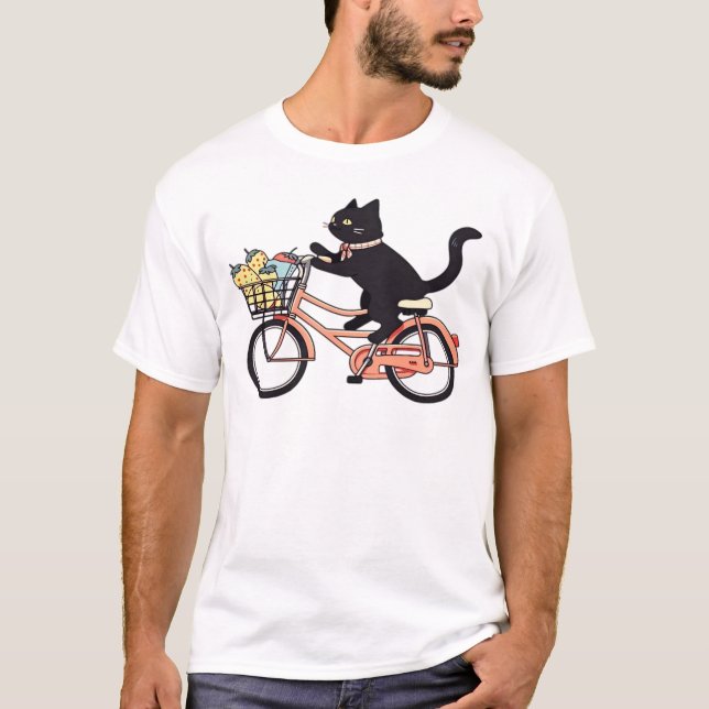T-shirt Black Cat on a Bicycle  Black Cat Art Classic T-Sh (Devant)