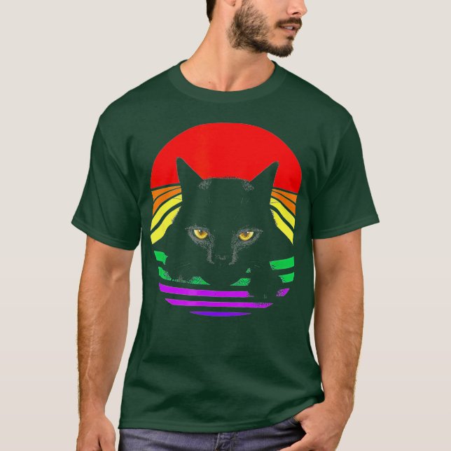 T-shirt Black Cat Paws LGBT Bright Rainbow (Devant)