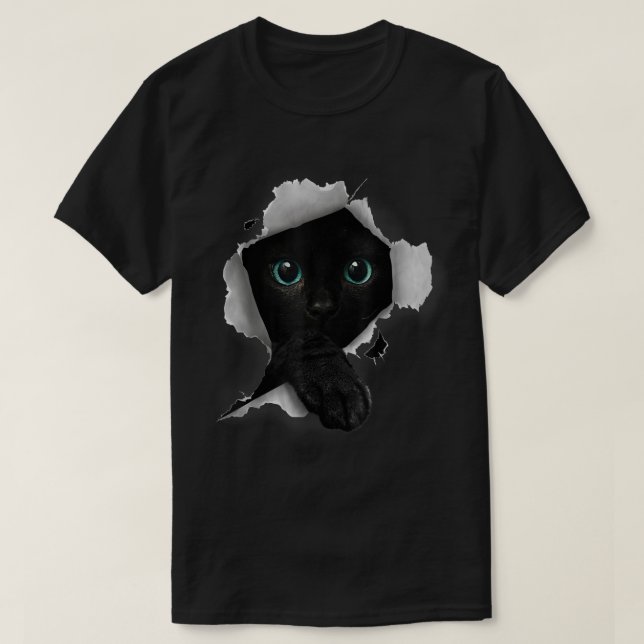 T-shirt Black Cat Peek Through Design (Design devant)