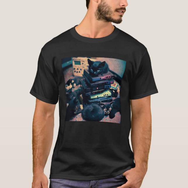 T-shirt Black Cat Pile Video Games (Devant)