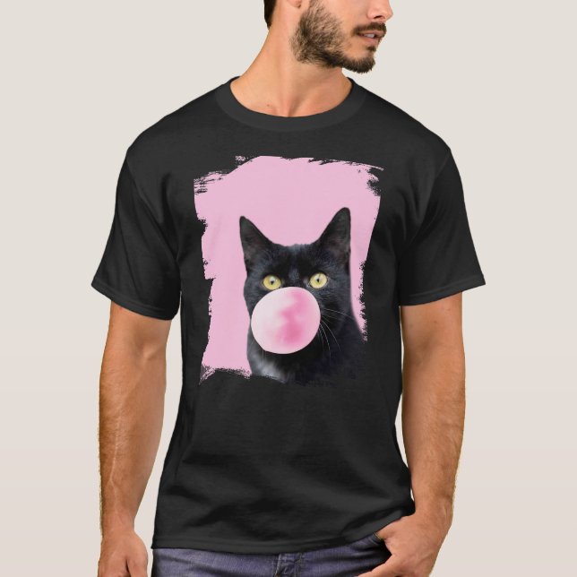 T-shirt Black Cat Pink Bubble Gum (Devant)