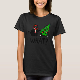 T-shirt Black Cat  Pushing Christmas Tree Over Cat What