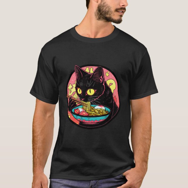 T-shirt Black Cat Ramen Funny Animal de compagnie Japonais (Devant)