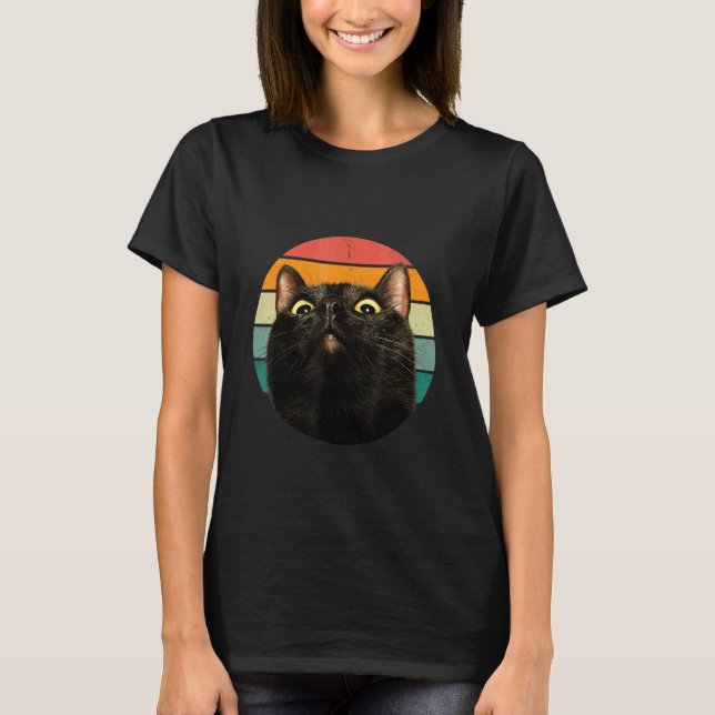 T-shirt Black Cat Retro Style Cats Kitten (Devant)