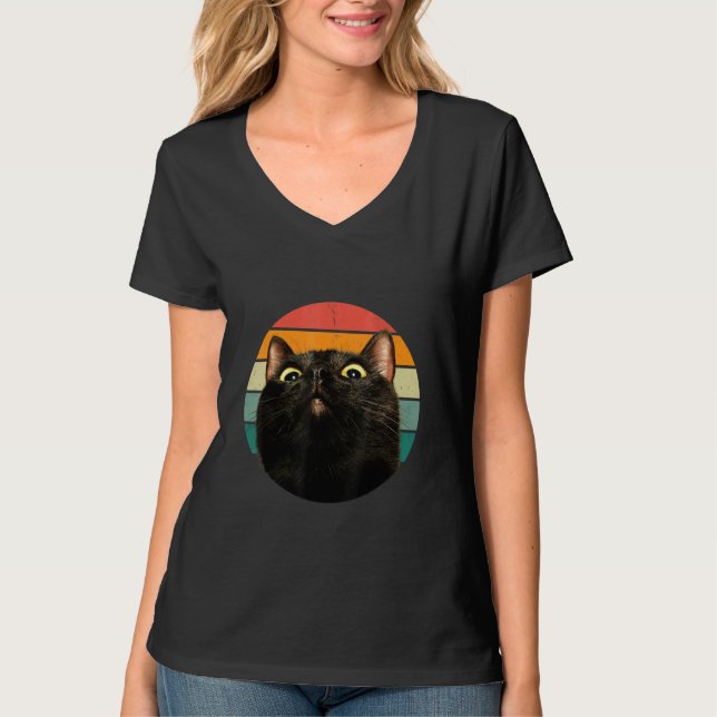 T-shirt Black Cat Retro Style Cats Kitten (Devant)